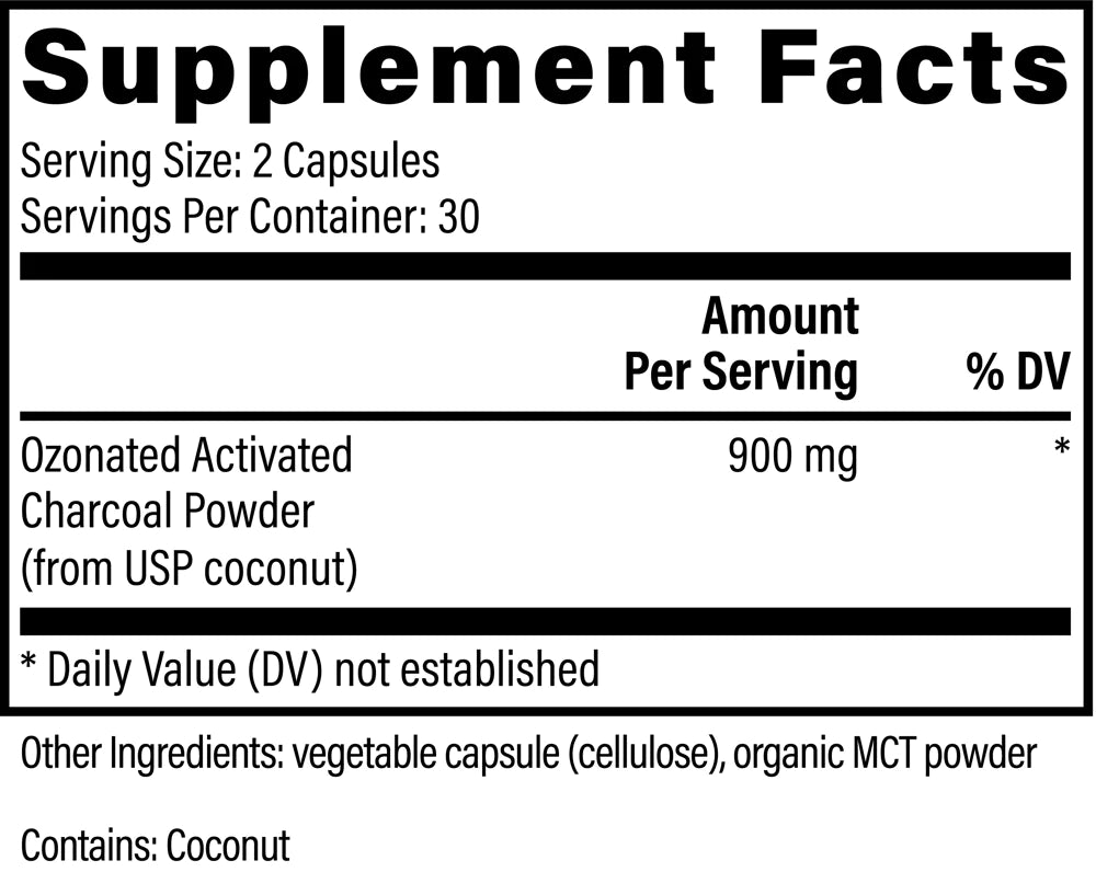 Global Healing Ozonated Activated Charcoal 60 Capsules Supplement Facts