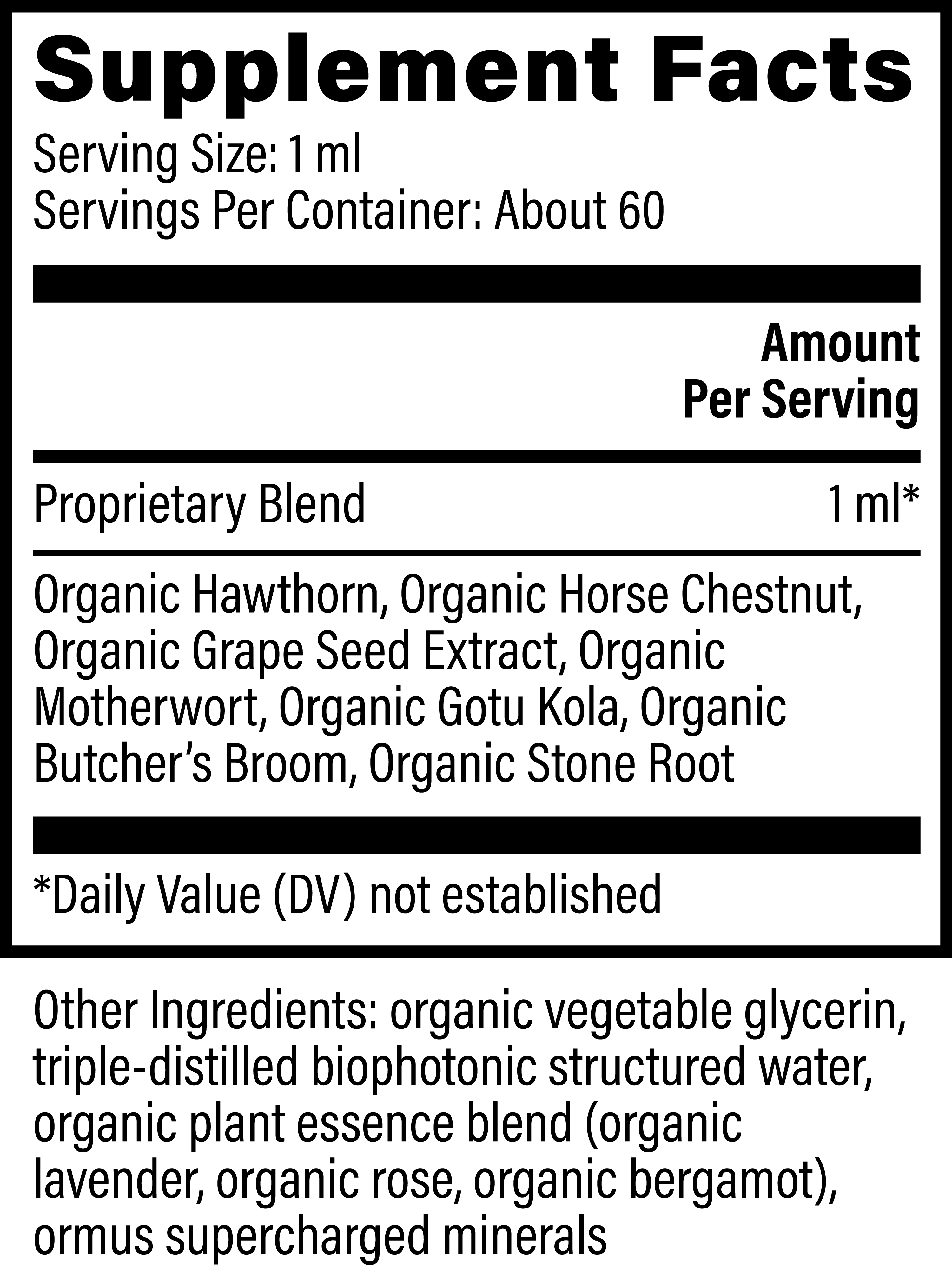 Vein Health - g`lobal Healing - Spider Veins And Overall Circulation - 2fl Oz Bottle Supplement Facts