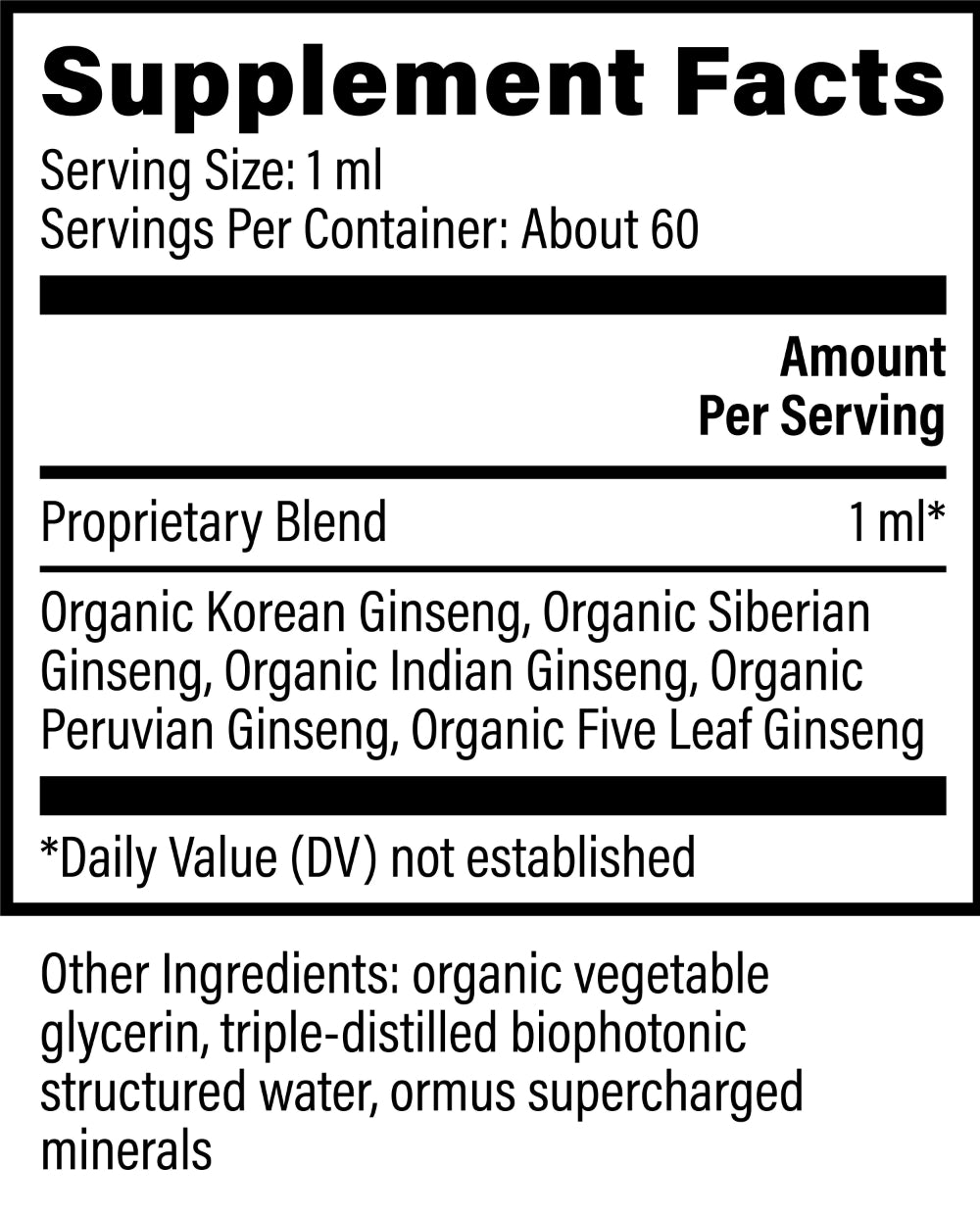 5 Ginseng Organic Non GMO Vegan Safe Extract by Global Healing Supplement Facts