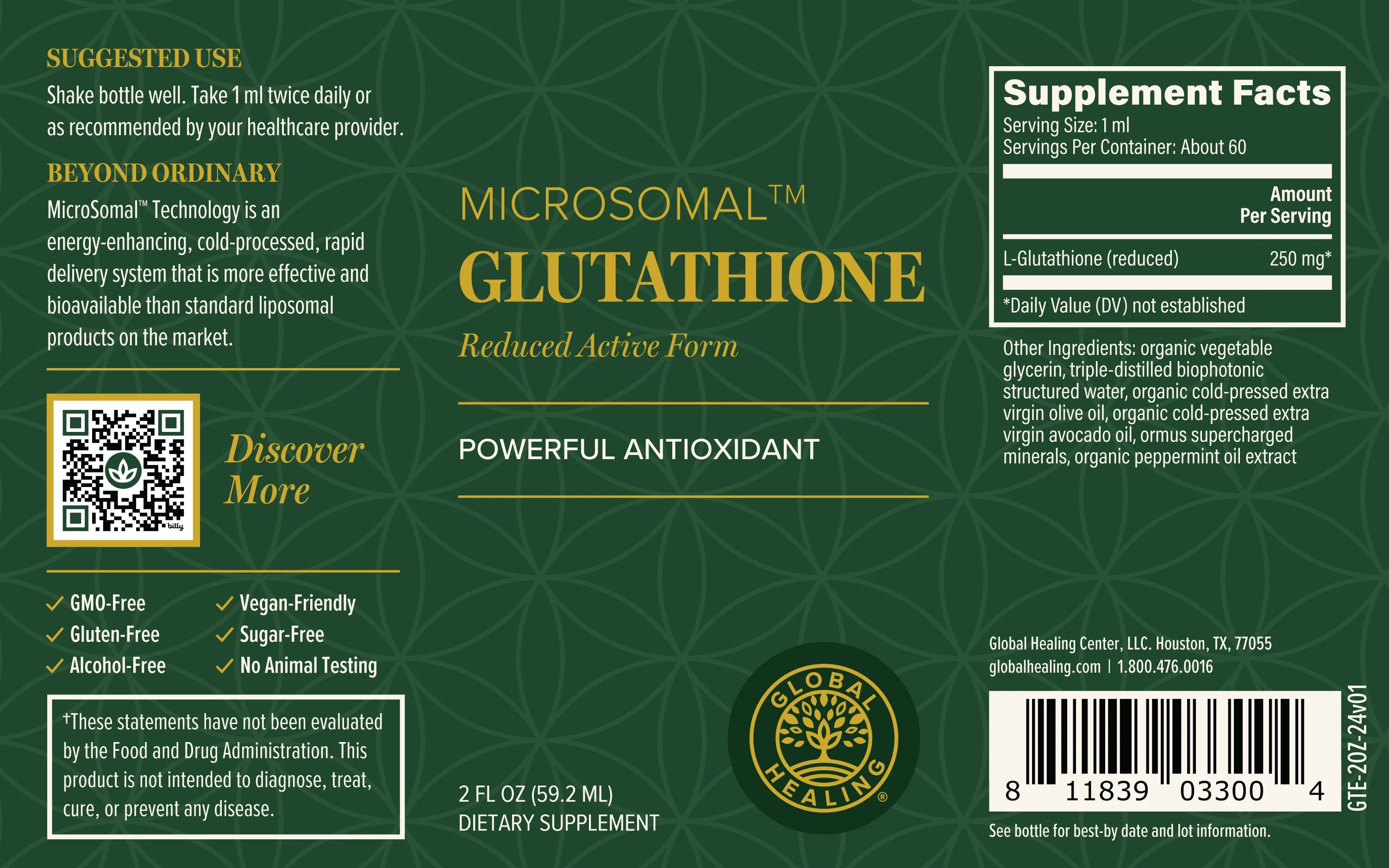 Global Healing Glutathione Bottle Label
