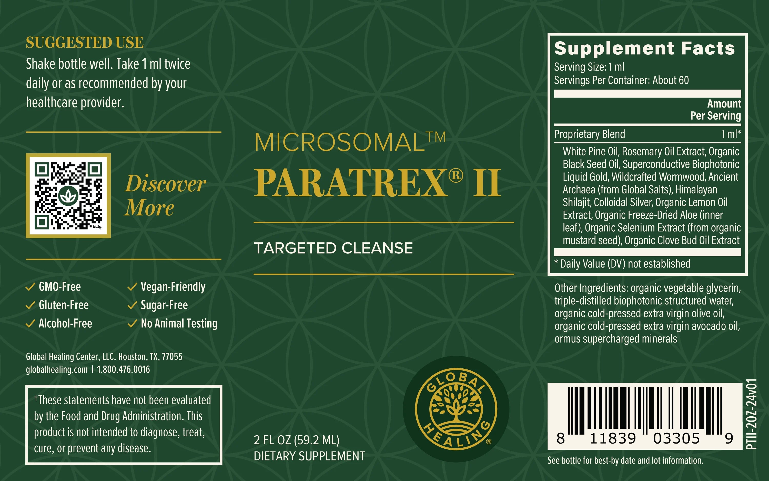 Paratrex II by Global Healing Bottle Label