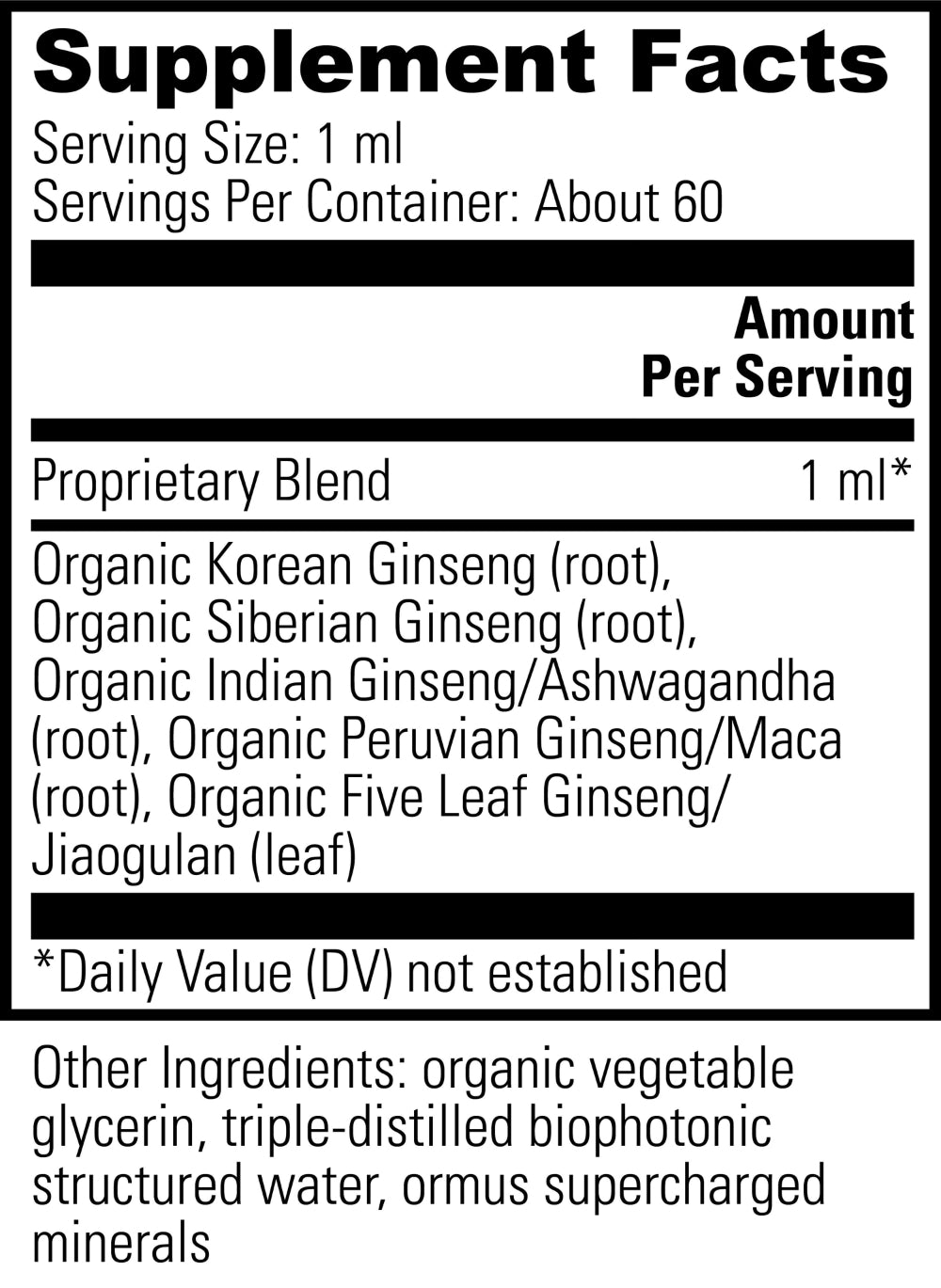 5 Ginseng Supplement Facts by Global Healing. Contains 5 strains - Organic Siberian Ginseng, Organic Indian Ginseng, Organic Peruvian 