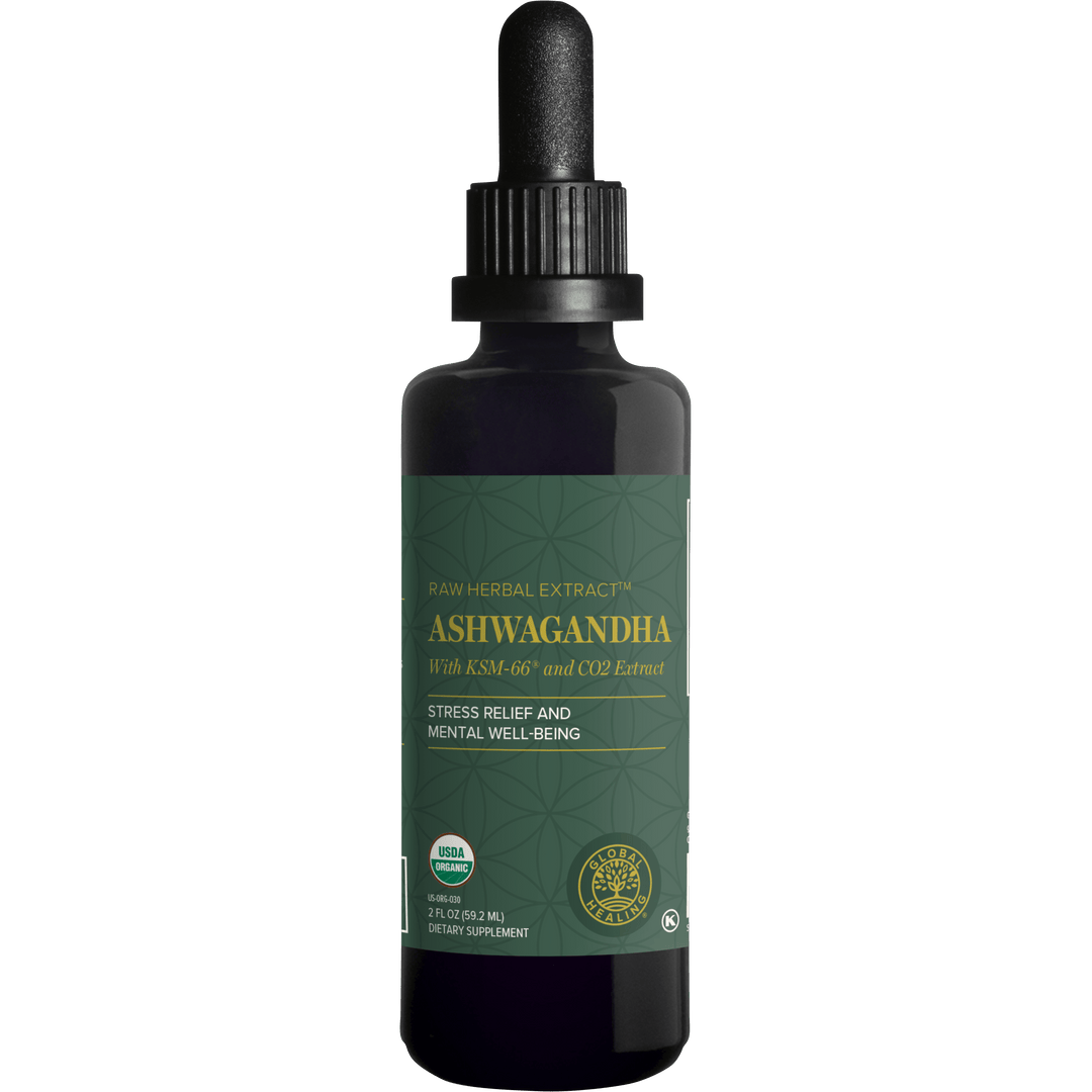 Global Healing offers Adaptogenic Stress Relief organic ashwagandha tincture.
