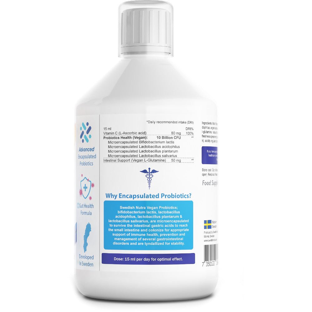 Swedish Nutra Encapsulated Probiotics Back Bottle