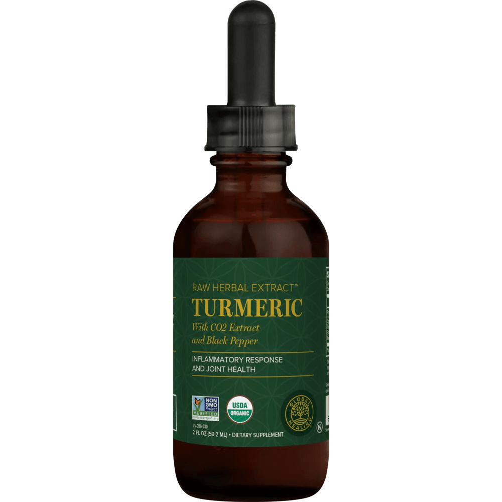 A brown Turmeric bottle with a black pipette from the Complete & Natural Kidney Cleansing Program.