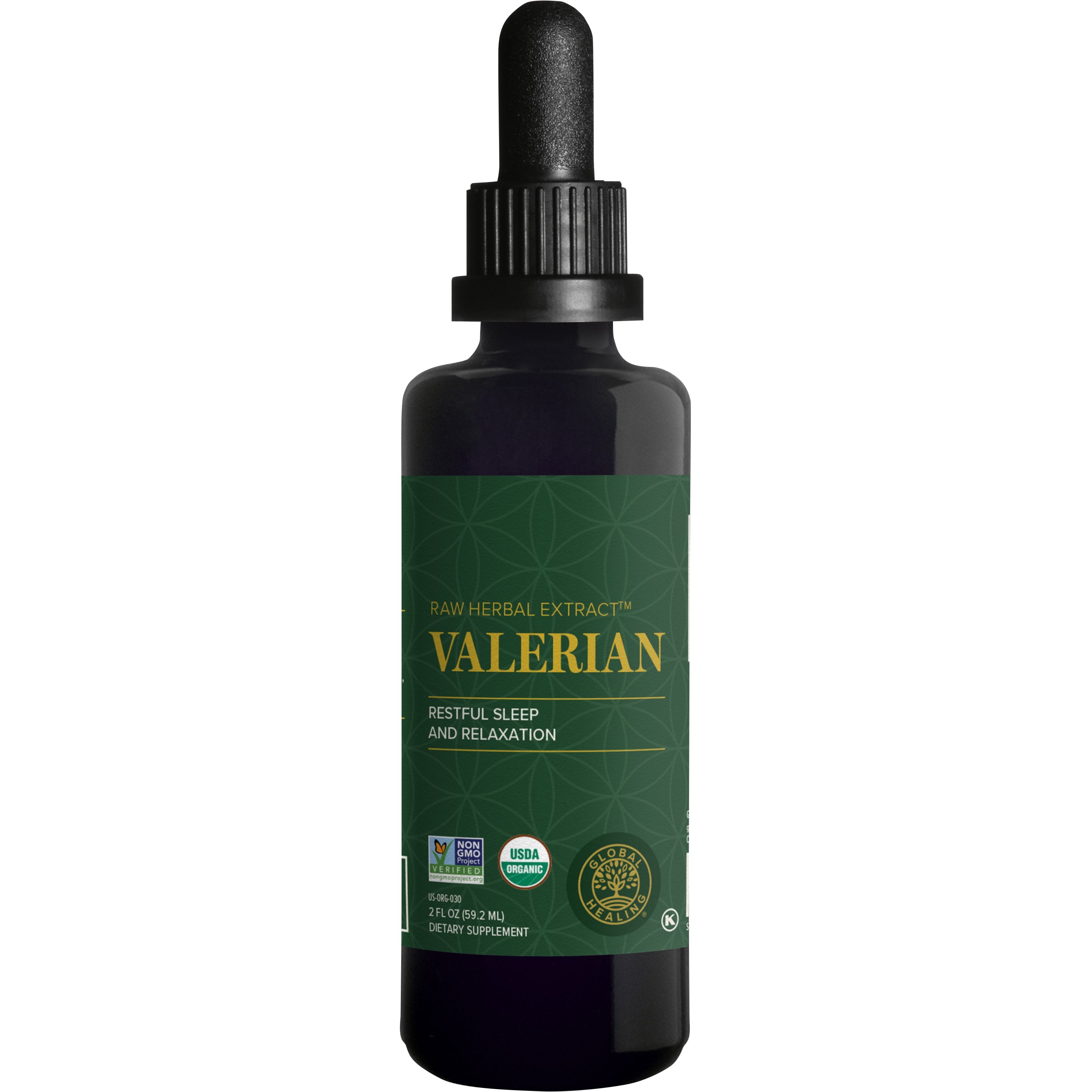 Image of a Bottle of Raw Herbal Extract Valerian by Global Healing - Restful Sleep and Relaxation