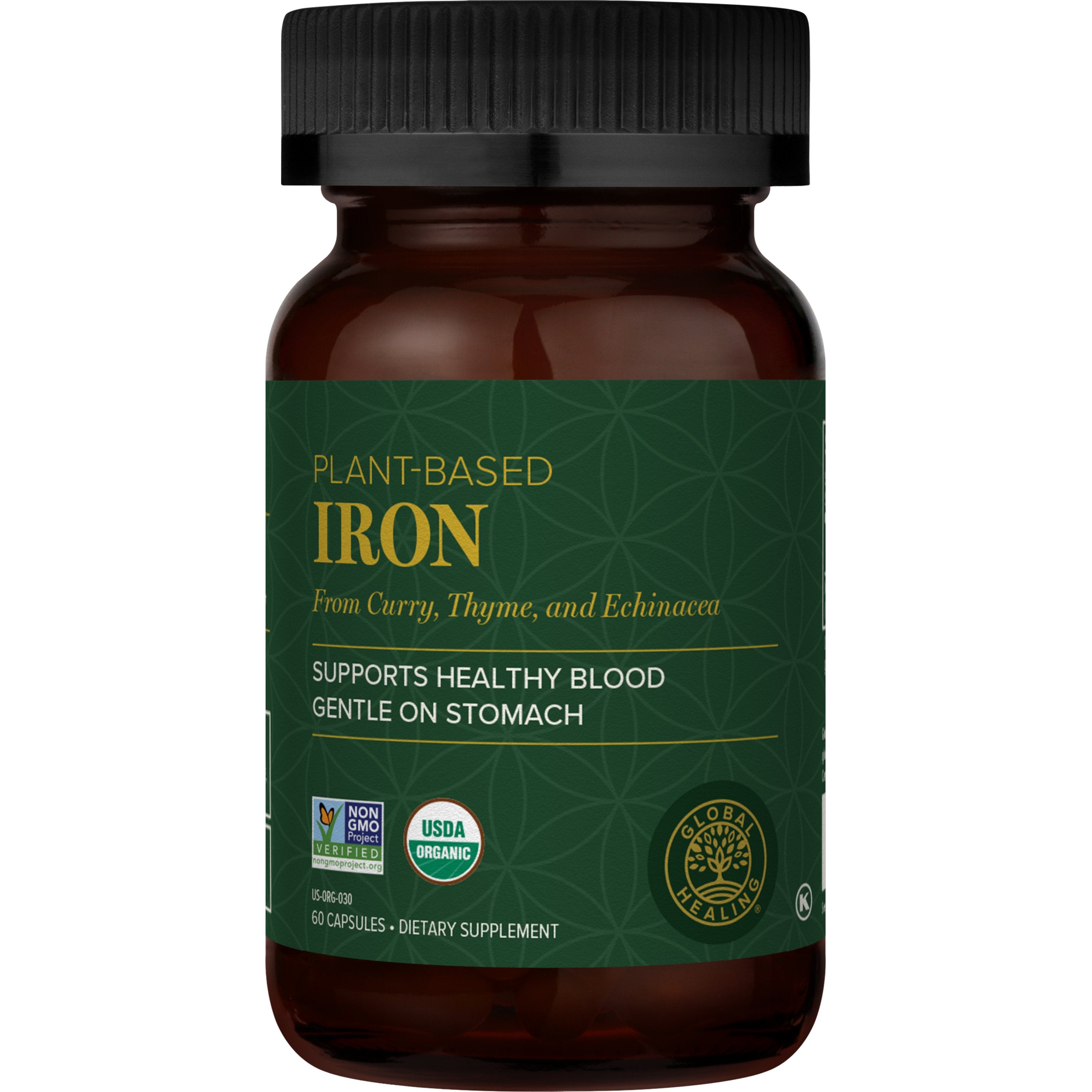 Global Healing Plant Based Iron From Curry Thyme and Echinacea Bottle 60 Capsules