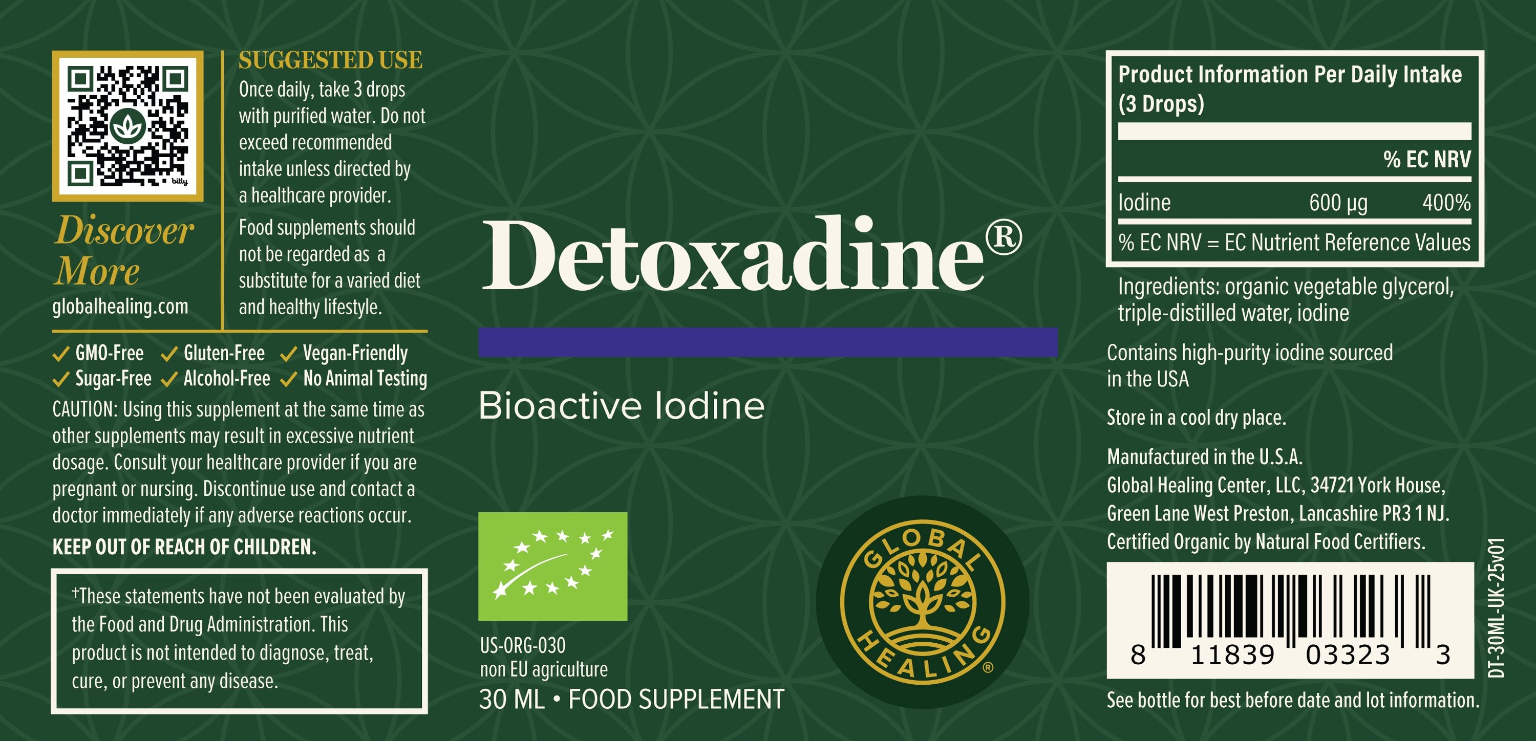 Detoxadine bottle Label by Global Healing Bottle