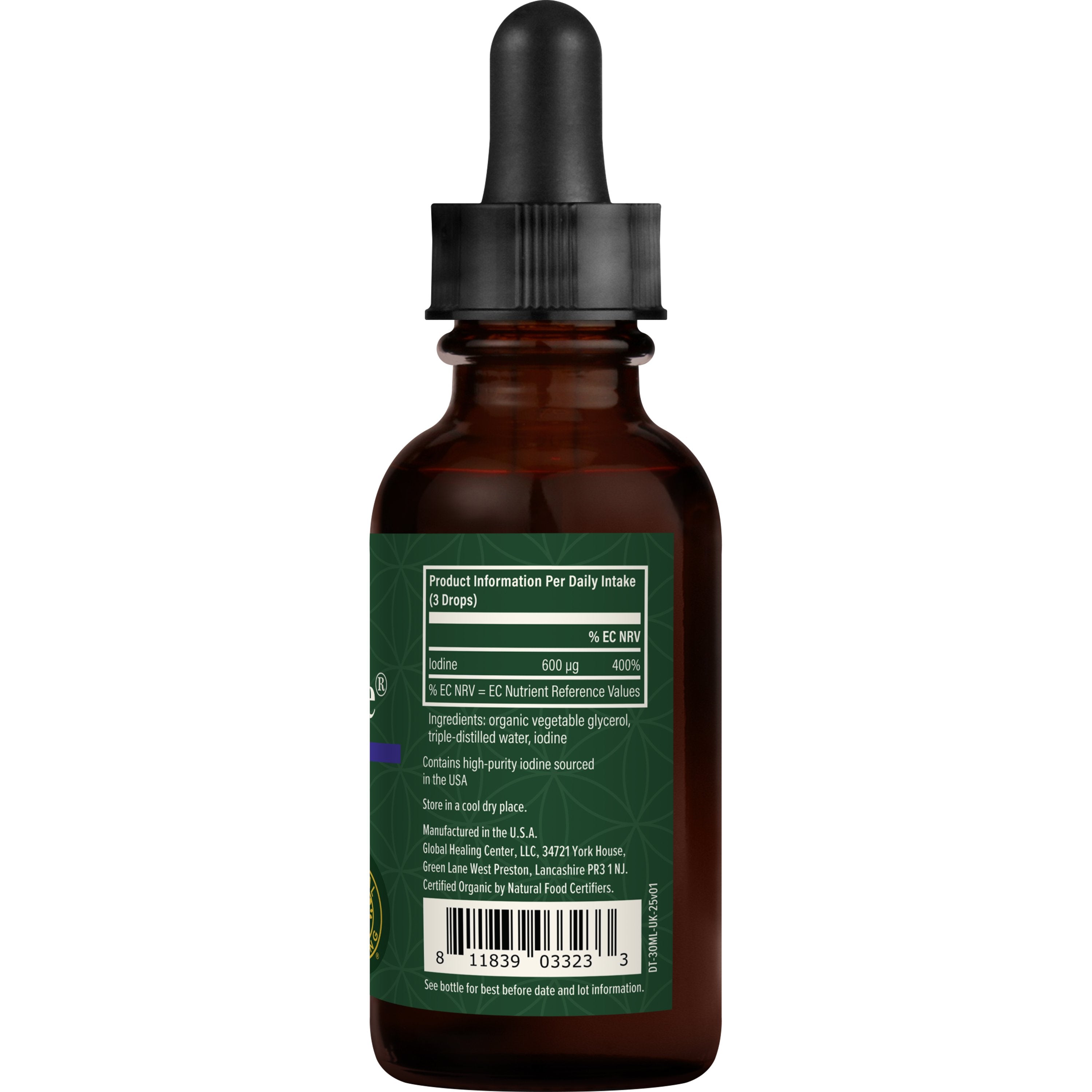 Detoxadine bottle right view by Global Healing Bottle
