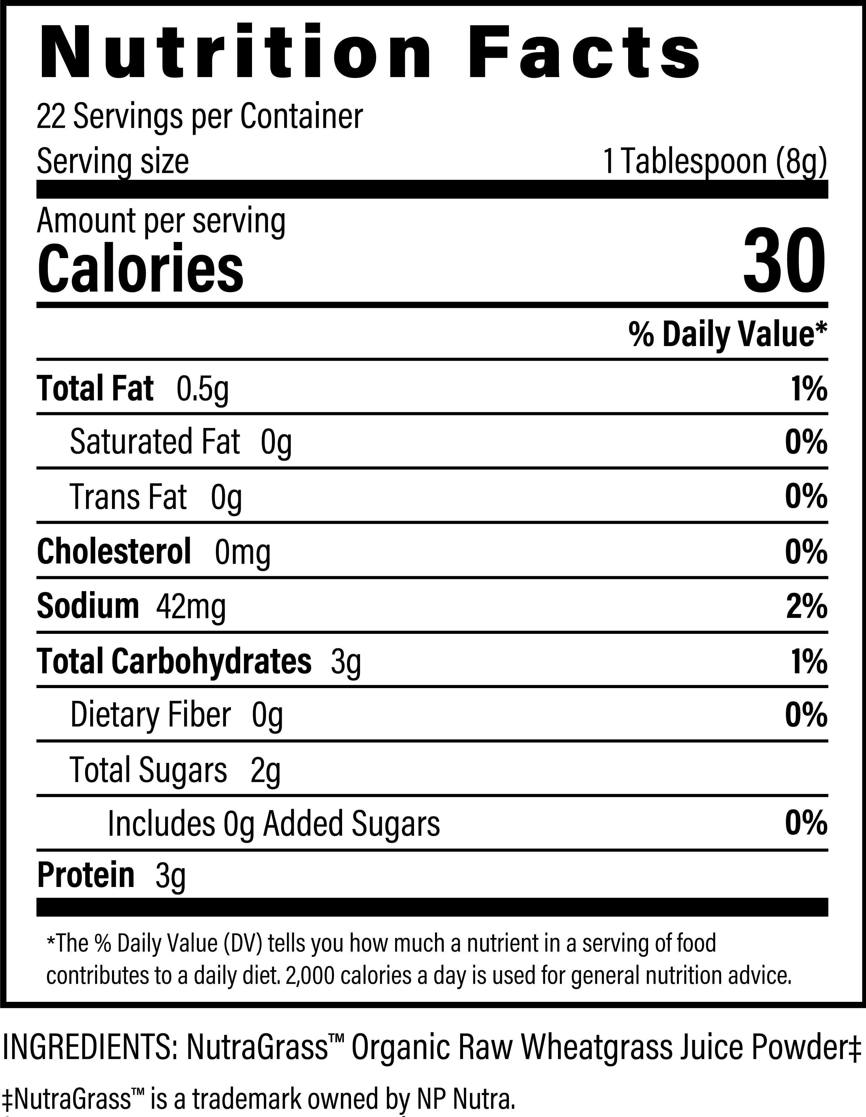 Organic Wheatgrass Raw Juice Powder by Global Healing Supplement Facts