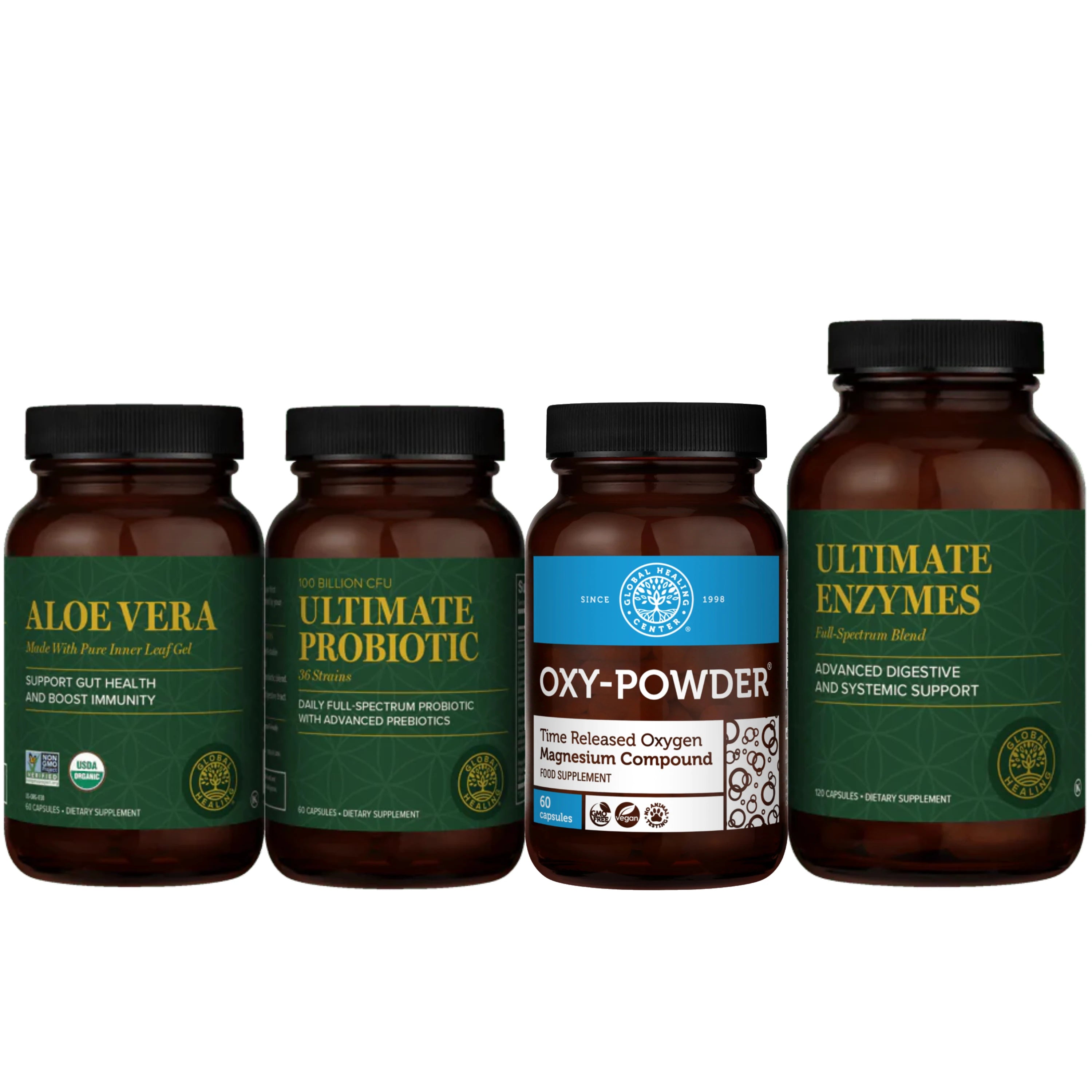 Global Healing Gut Health Bundle, with Aloe vera, Ultimate Probiotic, Oxy-powder and Ultimate Enzymes