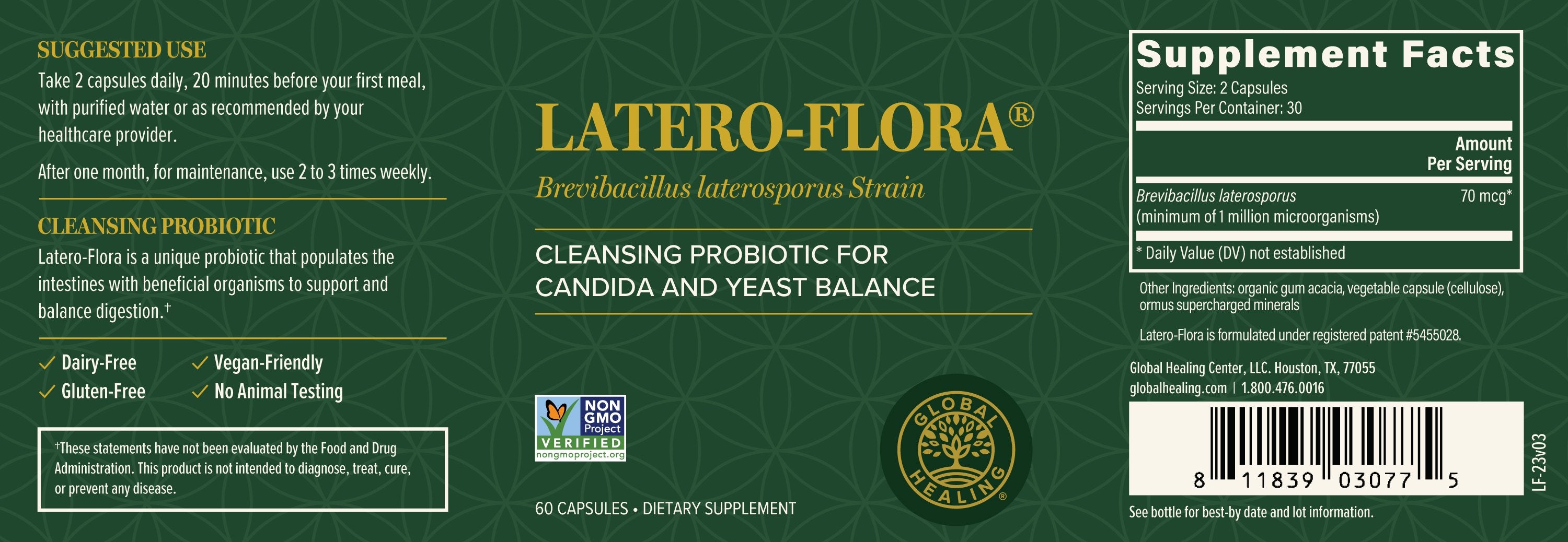 The label for Latero-Flora, a Probiotic Supplement for Healthy Digestion.