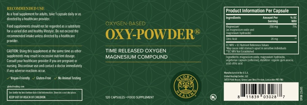 Global Healing Oxy-Powder UK Bottle Label 120 capsules 