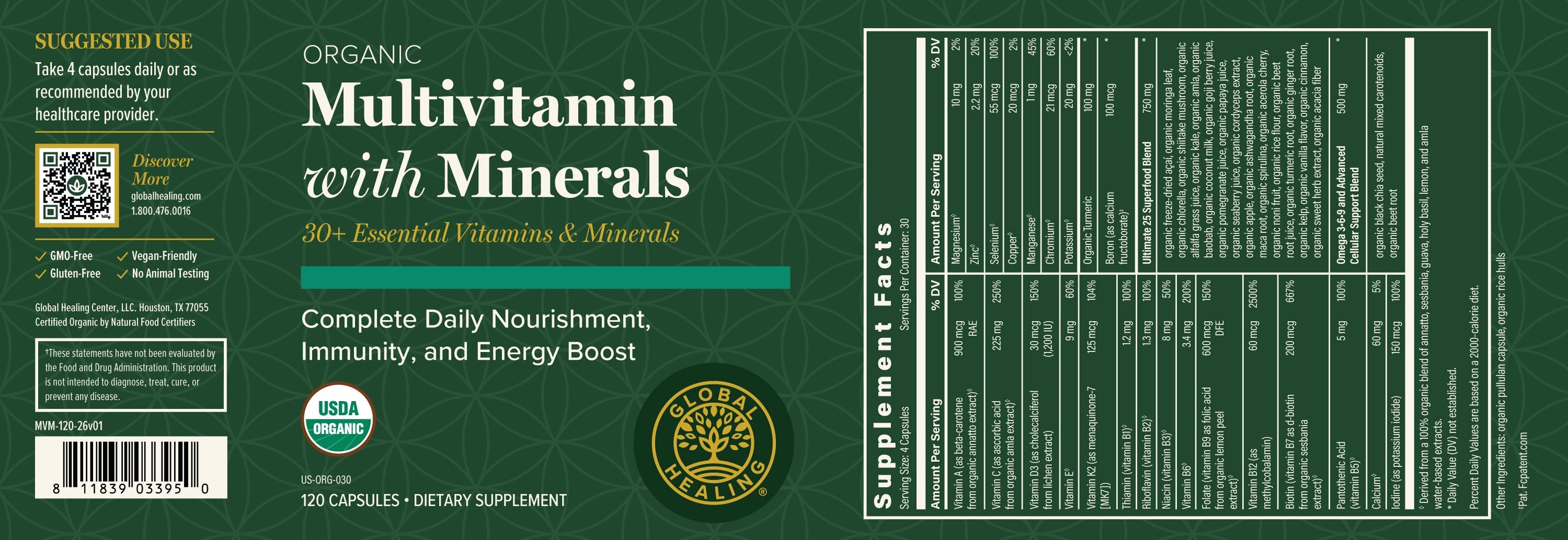 Organic Multivitamin With Minerals Label