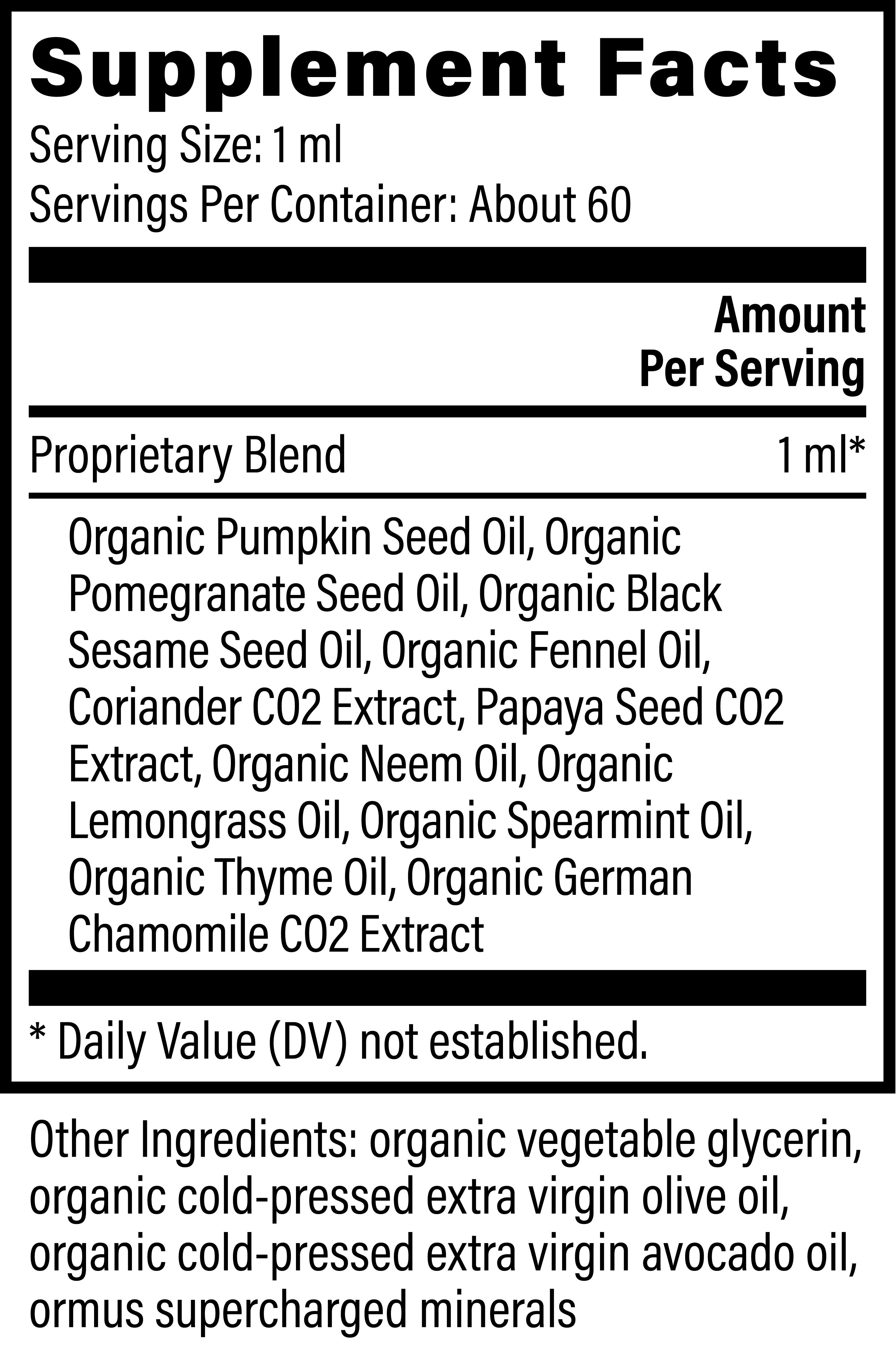 Supplement facts for Paratrex 1 label with a list of ingredients on a white background