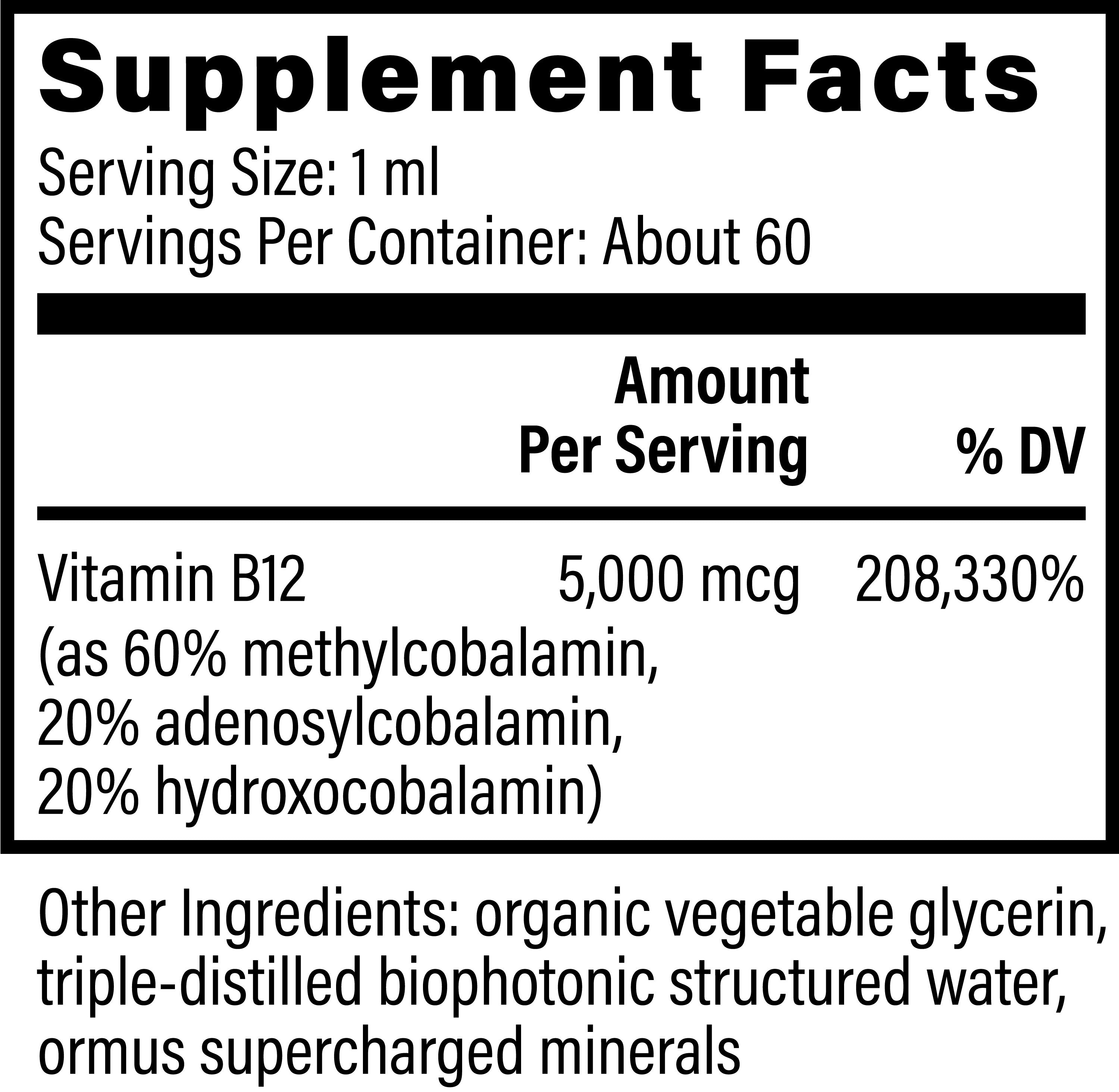 Global Healing Organic Vitamin B12 2fl Oz 59.2ml Supplement Facts