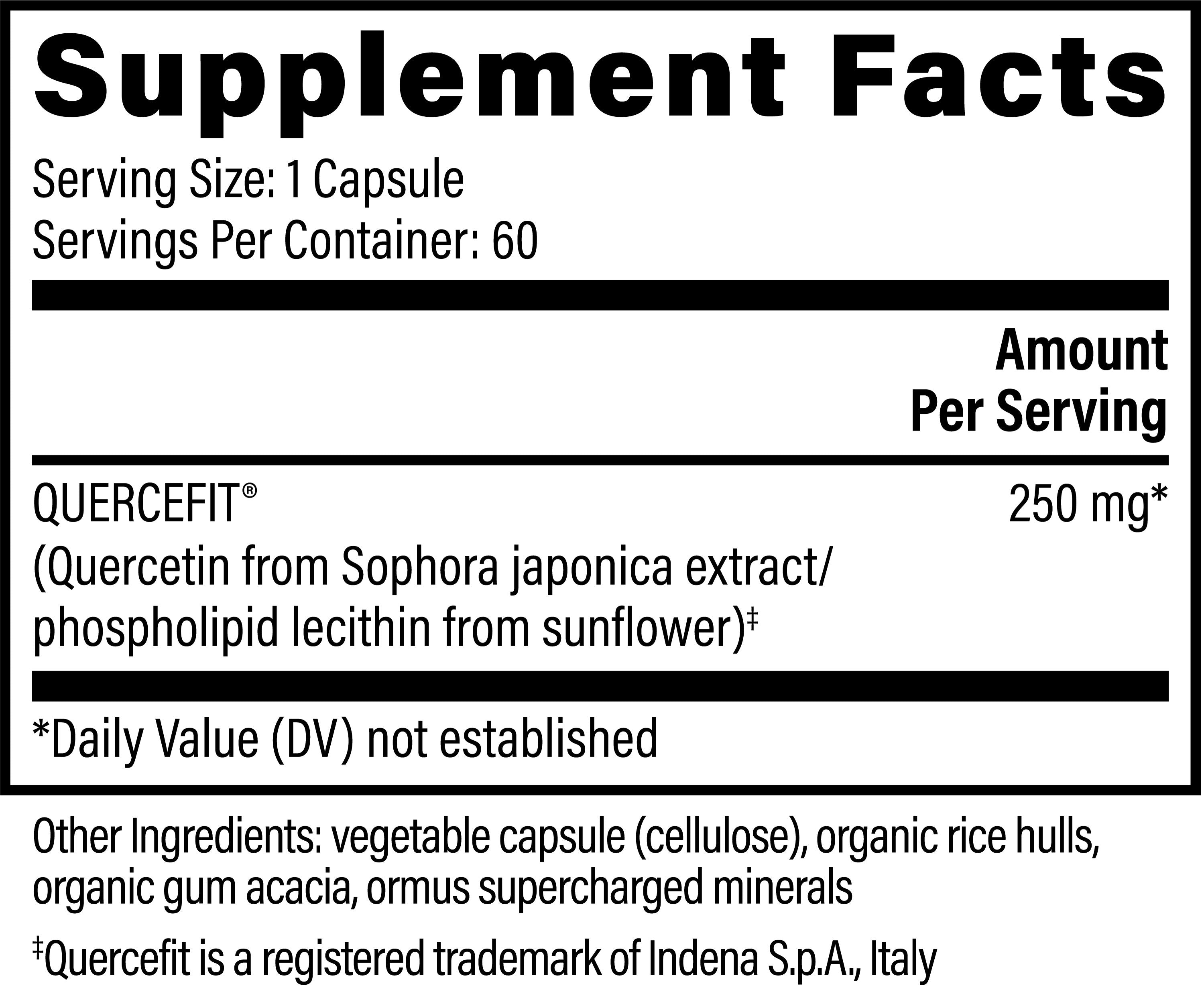 Global Healing Plant Based Quercetin Supplement Facts 60 Capsules