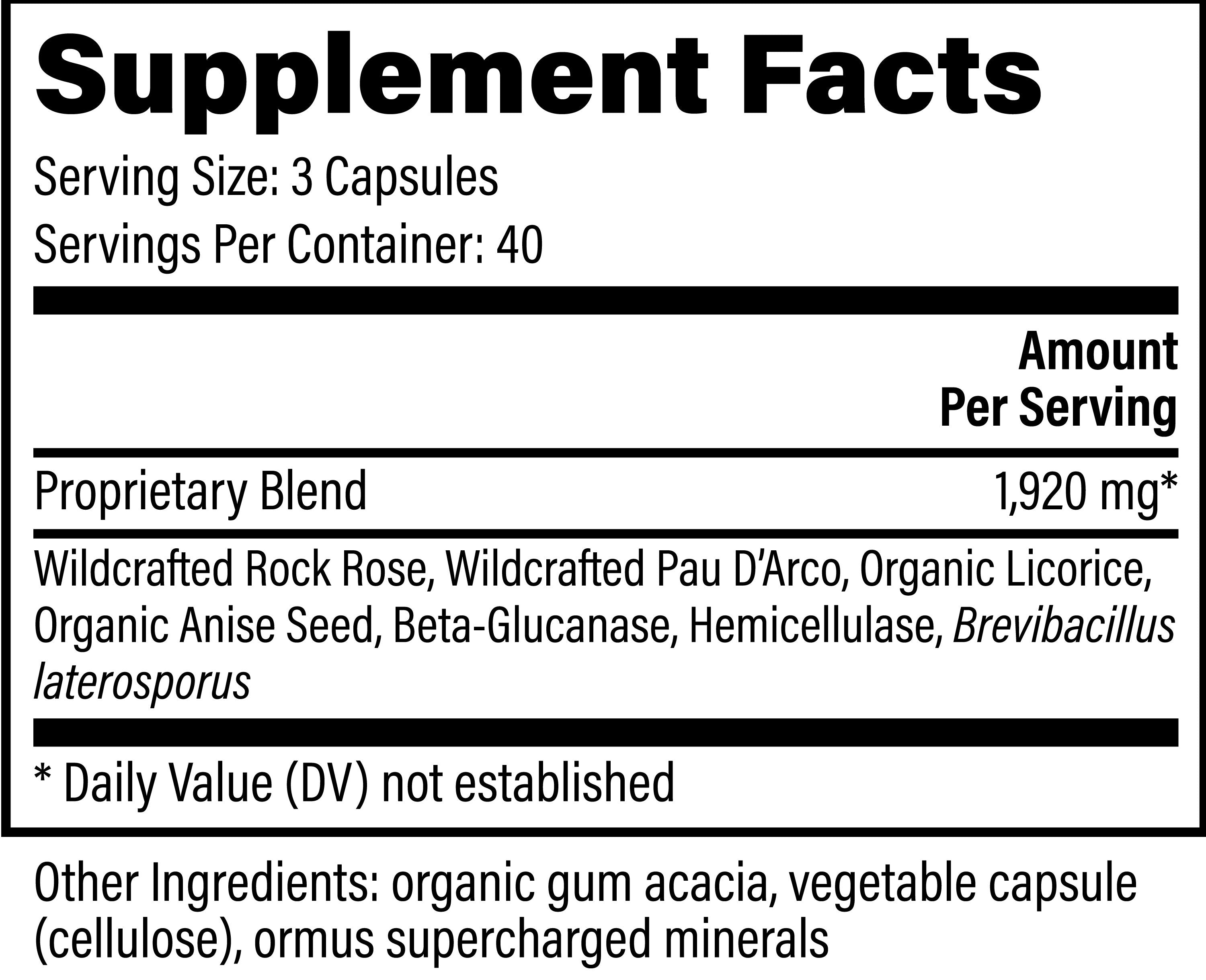 Label For Global Healing Candida Balance (formerly Mycozil), a powerful supplement consisting of 120 capsules.