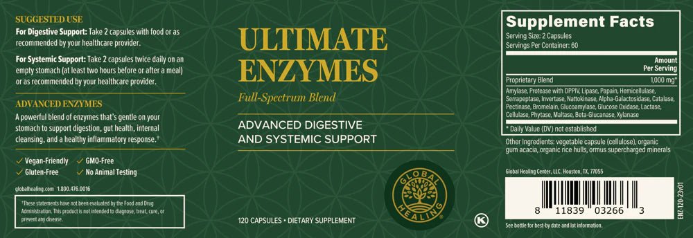 Supplement Facts from the bottle label of Ultimate Enzymes