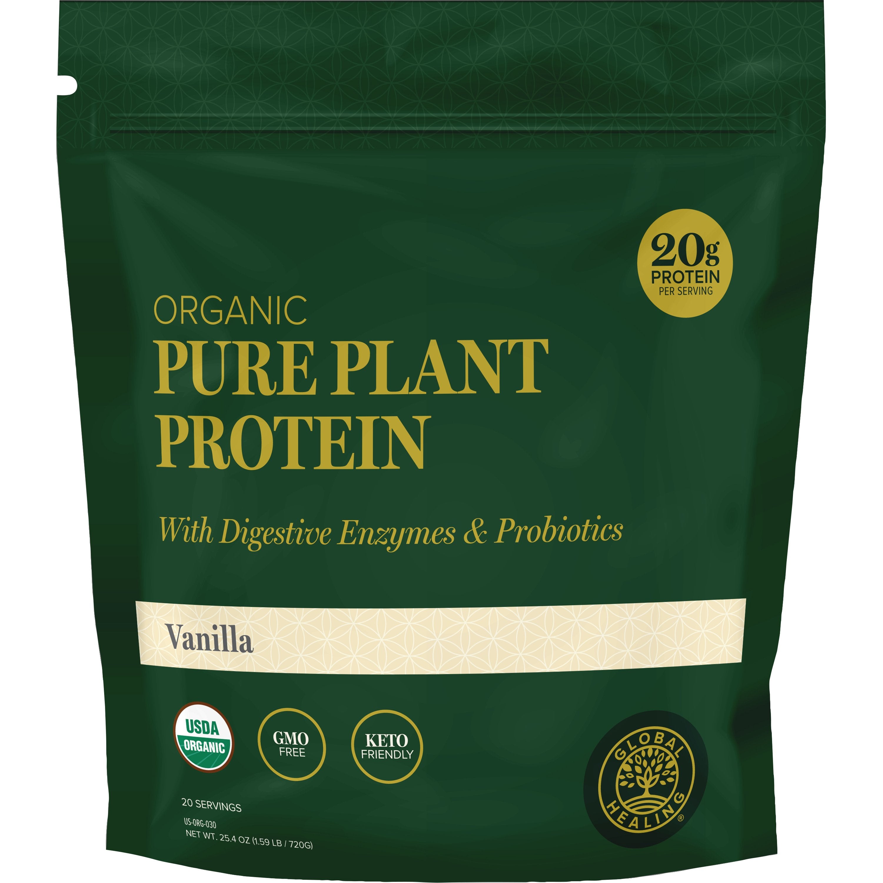 Global Healing Organic Pure Plant Protein Vanilla Flavour Pouch Image