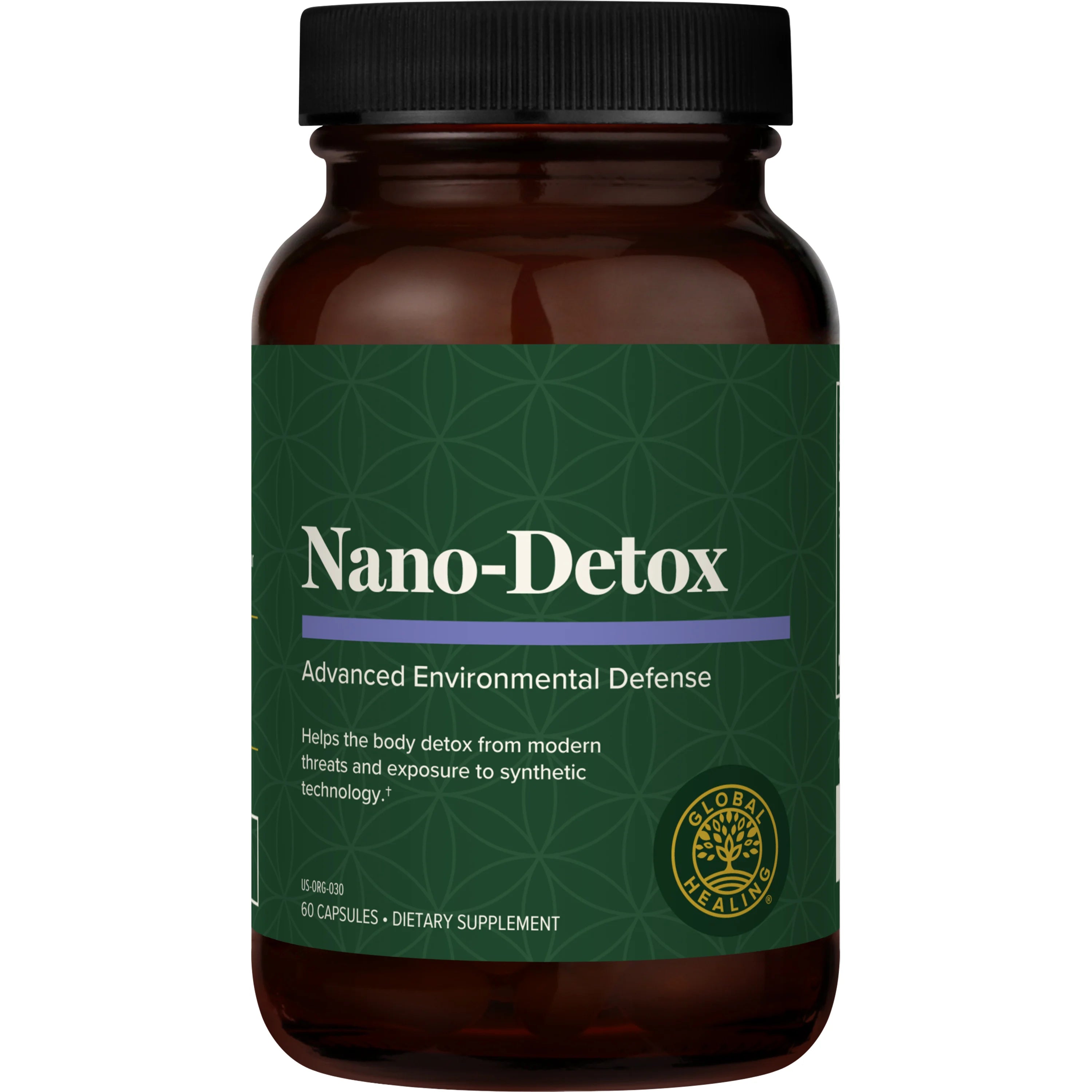 Dietary supplement bottle labeled 'Nano-Detox' on a white background