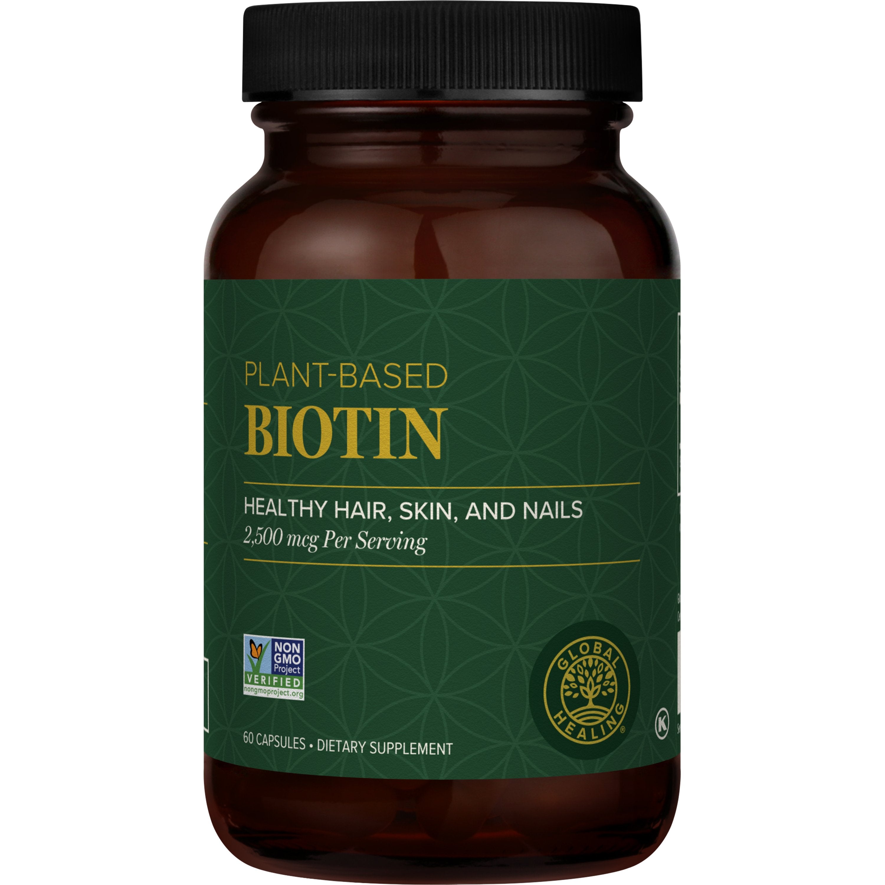 Global Healing Plant Based Biotin For Healthy Hair and Nails 60 Capsules Bottle