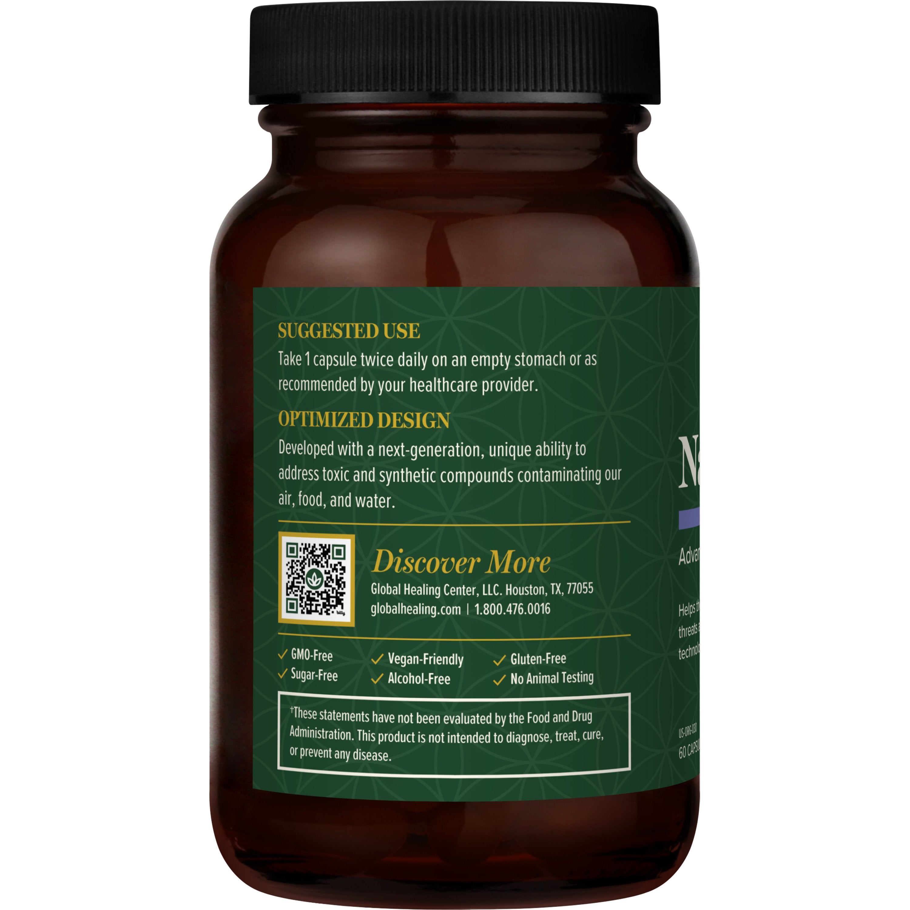 Vitamins bottle with green label on a white background
