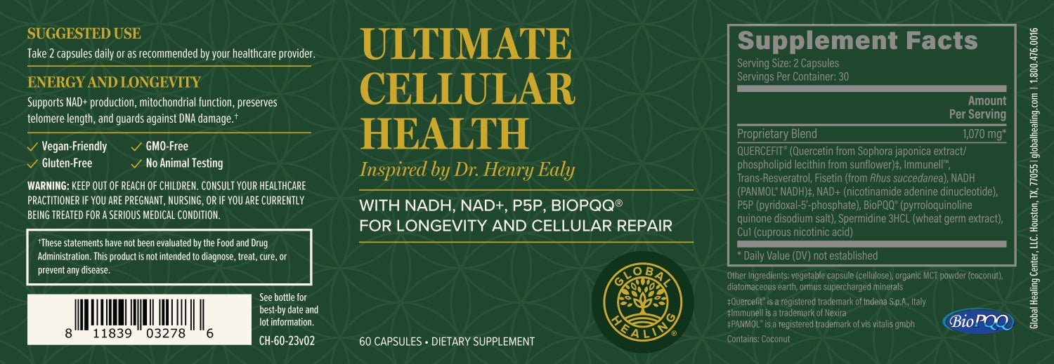 Ultimate Cellular Health by Global Healing Bottle Label 60 capsules