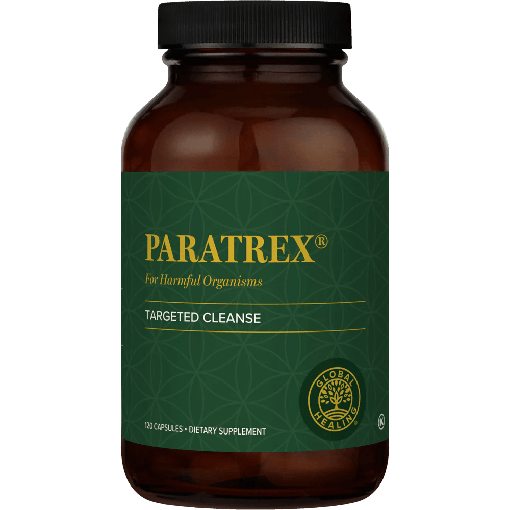 A bottle of Paratrex from Global Healing Harmful Organism Cleanse Program